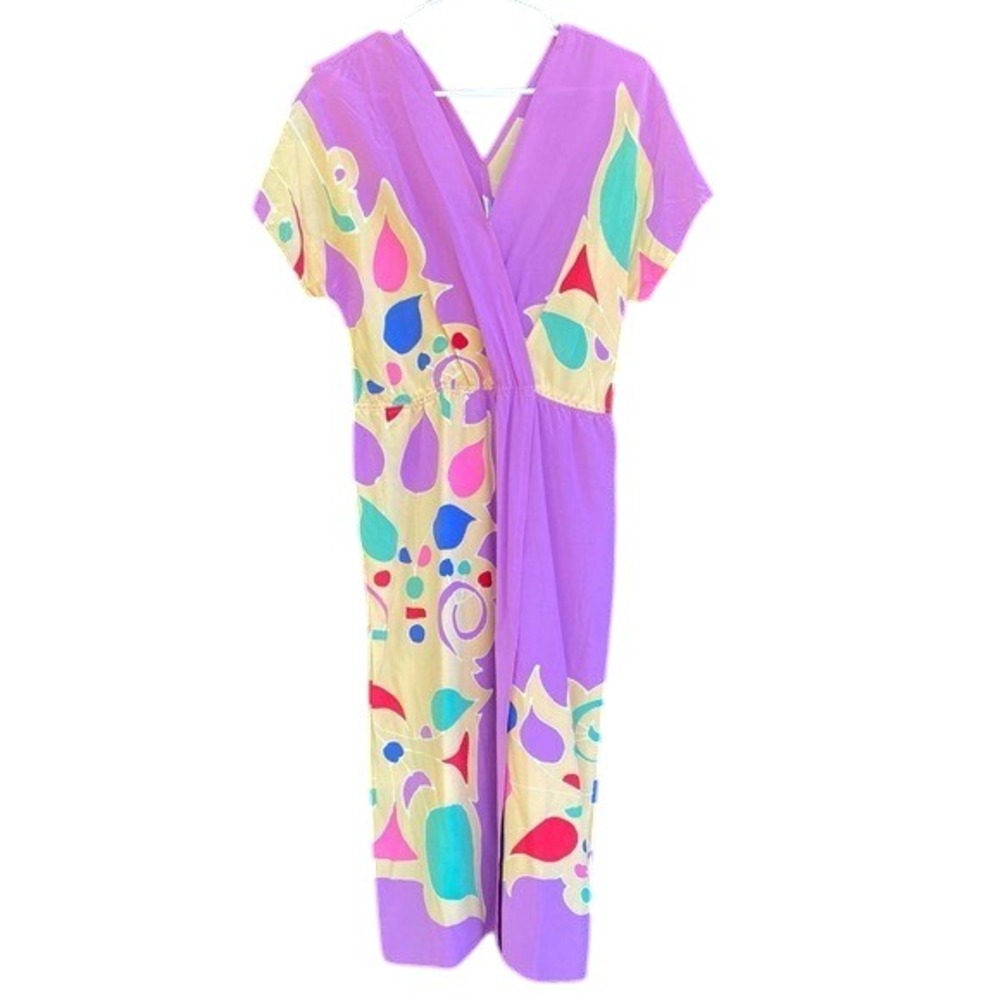 Women's Midi Wrap Dress in Lavender with Multicolor Print